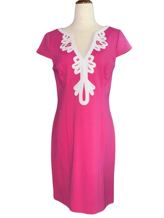 Eliza J Dresses & Skirts - 60s Inspired Pink Shift Dress Soutache Trim
Stretch Ponte 8 Jet Age